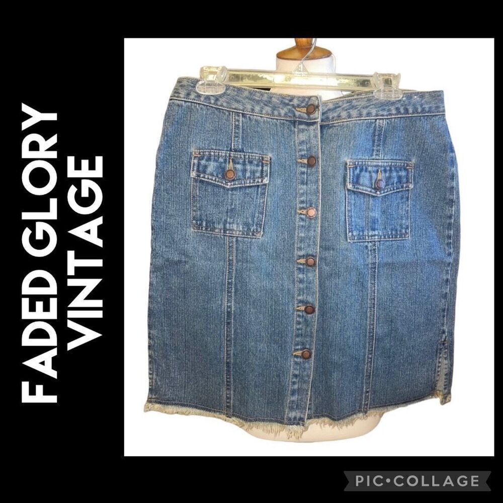 Faded Glory Vintage 90’s Denim Button Down Skirt “Missy” Size 12